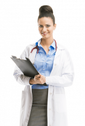 Young female pharmacist posing in front of a Canadian pharmacy