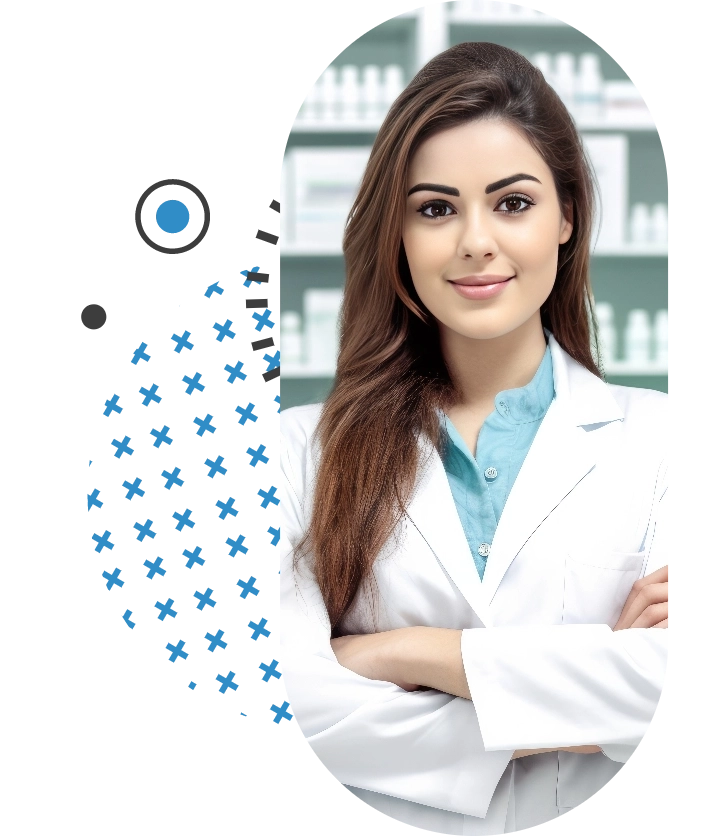 Female pharmacist posing for an online Canadian pharmacy