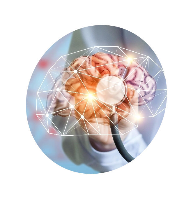 3D illustration of a physician holding a brain displaying electrical activity associated with a seizure.