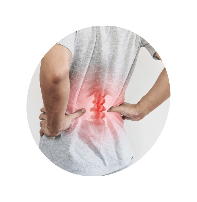A 3D illustration of a person suffering from Back pain as he holds his back