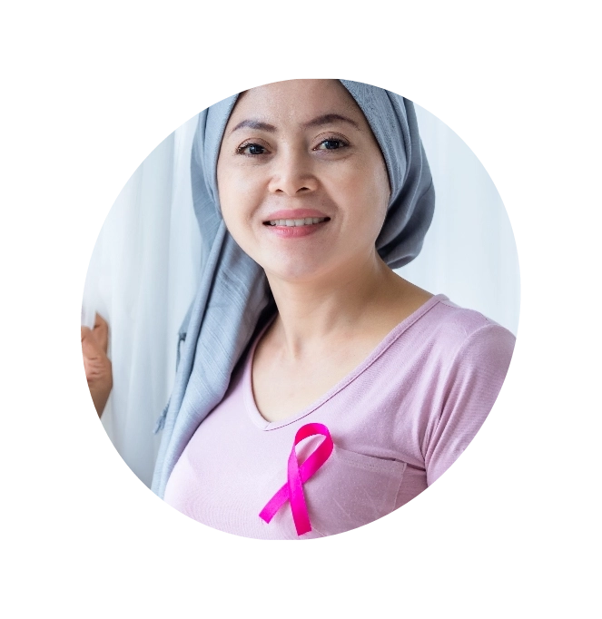Woman wearing a Breast Cancer ribbon 