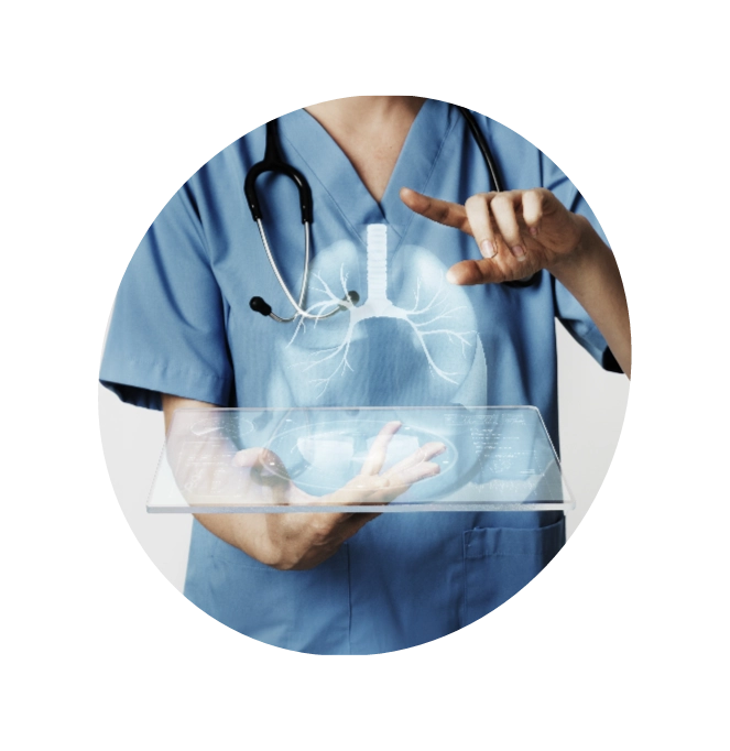 Doctor explaining Emphysema with a 3D image of an affected lung.



