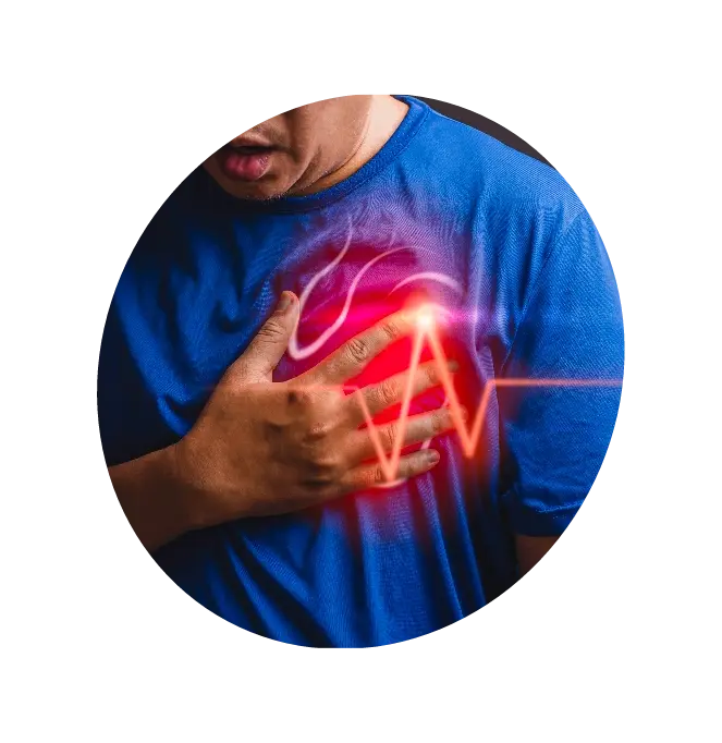 Man holding his heart in pain possibily due to Heart failure