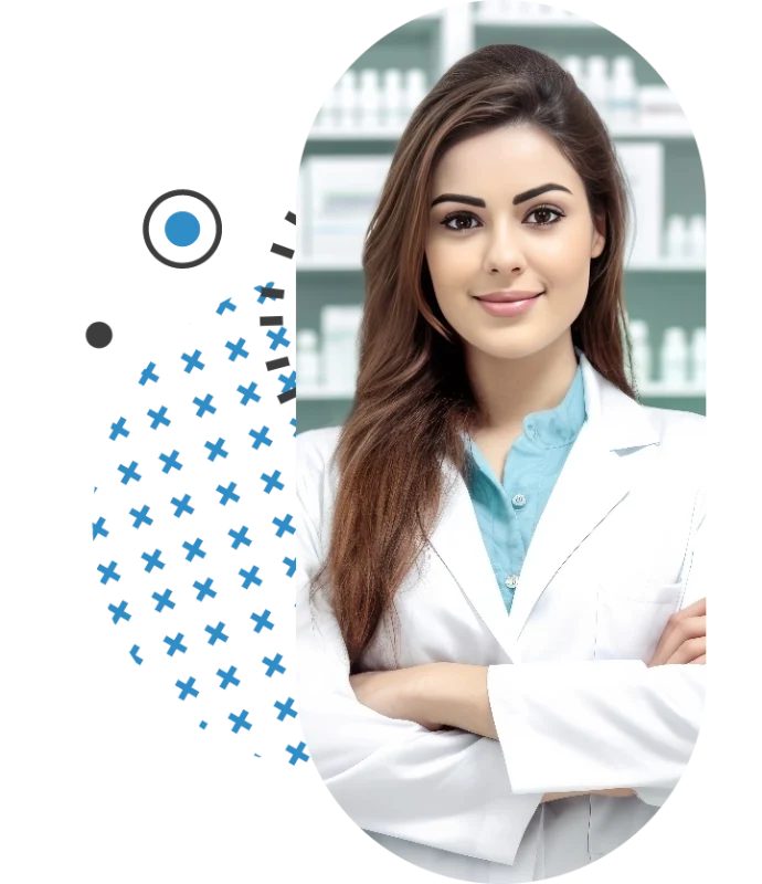 Female pharmacist posing for an online Canadian pharmacy