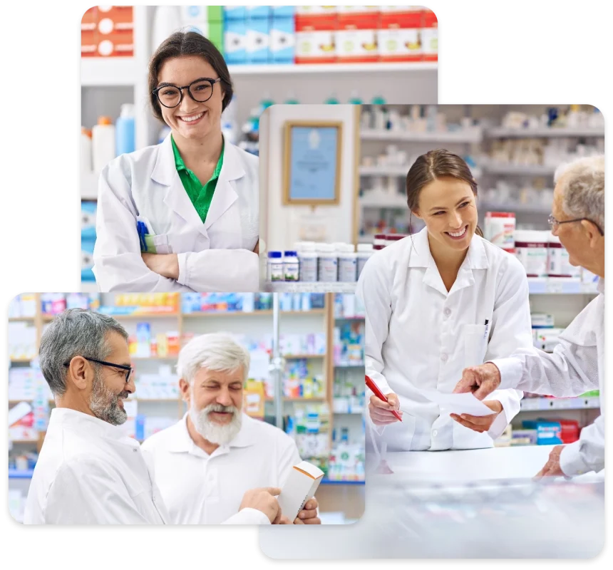 Pharmacists posing for Paul Zickler's Canadian mail-order pharmacy website